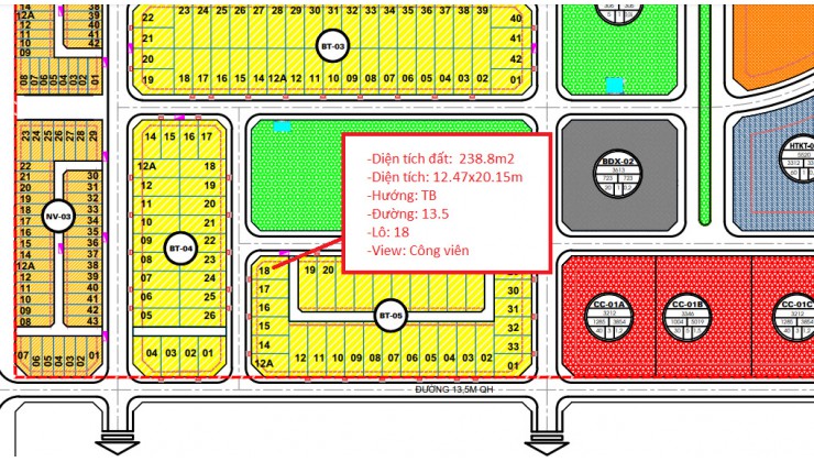 BT 05 - 18 HUD Mê Linh Central.Đất đấu giá 238.8m2, 14tỷ